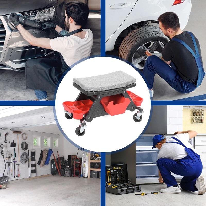 Rolling Mechanic Stool Creeper Shop Repair Tools Storage Detailing Seat Garage 1