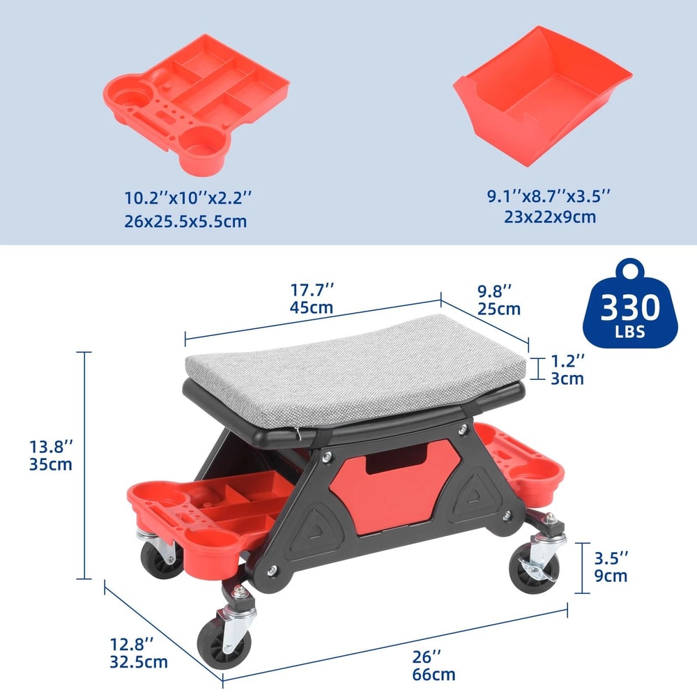 Rolling Mechanic Stool Creeper Shop Repair Tools Storage Detailing Seat Garage 4