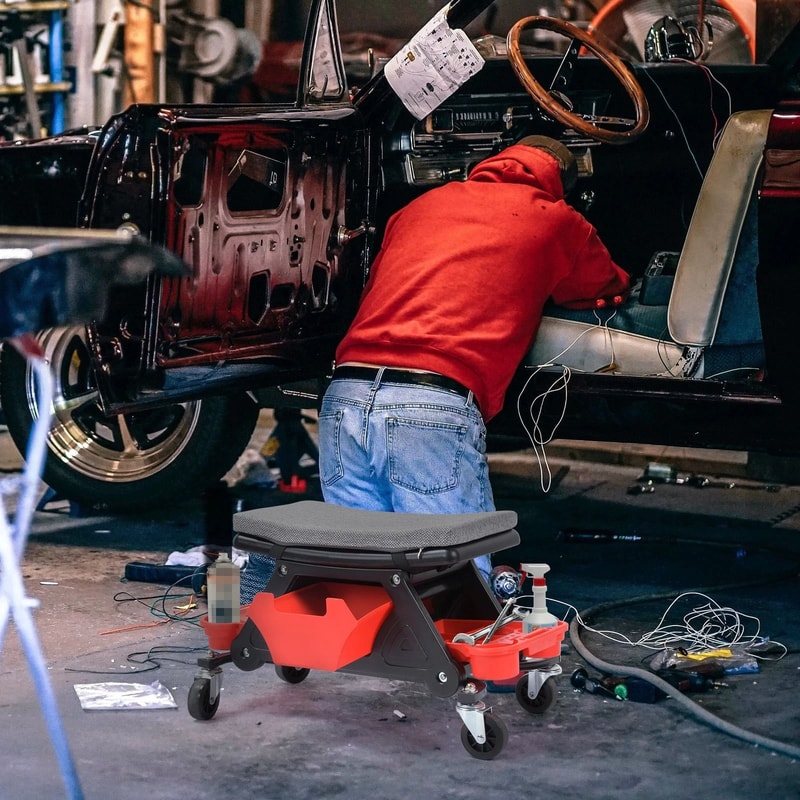 Rolling Mechanic Stool Creeper Shop Repair Tools Storage Detailing Seat Garage 5