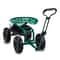 Green Rolling Garden Cart With Seat And Wheels Extendable Handle For Comfortable Gardening 9