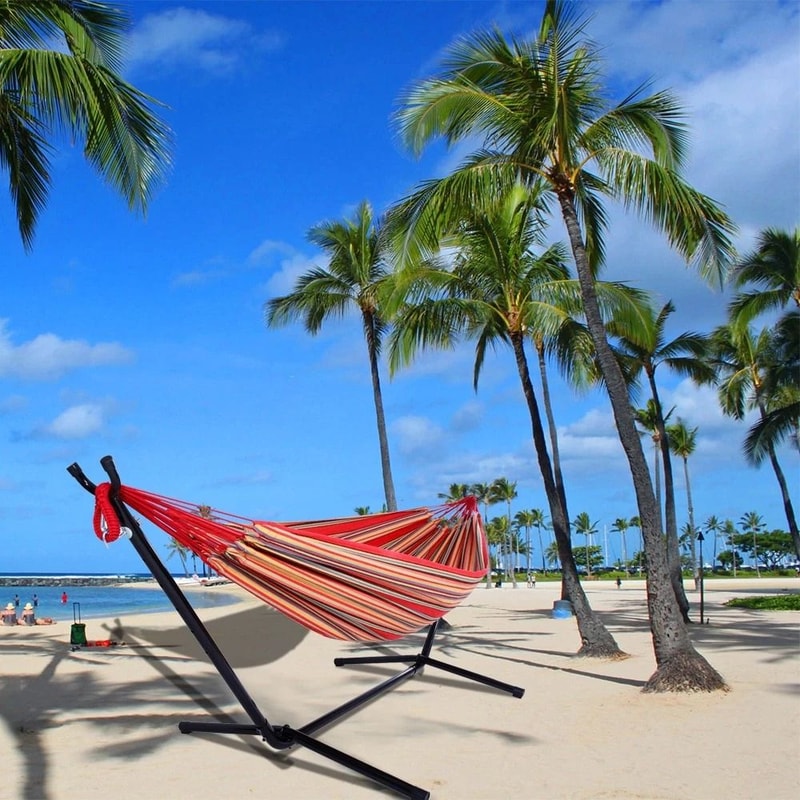 Outdoor Hammock Set Hanging Space Saving Polyester Steel Stand Portable Bag 4