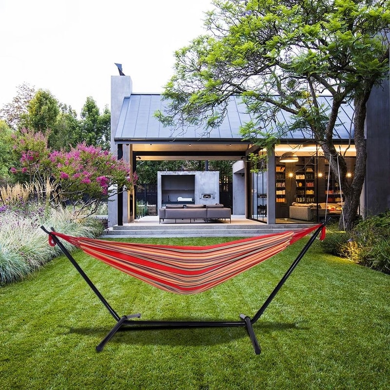 Outdoor Hammock Set Hanging Space Saving Polyester Steel Stand Portable Bag 2