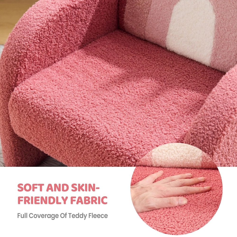 AntiTip Toddler Sofa For Playroom Teddy Fleece Kids Chair With Solid Wood Legs 3