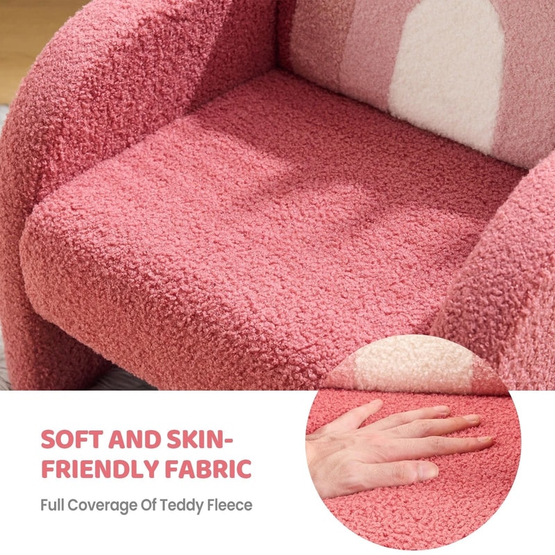 AntiTip Toddler Sofa For Playroom Teddy Fleece Kids Chair With Solid Wood Legs 3