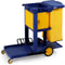 3Shelf Janitorial Cart With KeyLocking Cabinet Blue Cart With Yellow Vinyl Bag For Cleaning Tasks 7