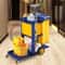 3Shelf Janitorial Cart With KeyLocking Cabinet Blue Cart With Yellow Vinyl Bag For Cleaning Tasks 0