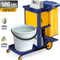 3Shelf Janitorial Cart With KeyLocking Cabinet Blue Cart With Yellow Vinyl Bag For Cleaning Tasks 5