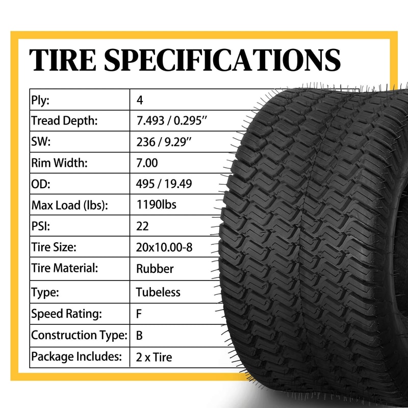Lawn Mower Tractor Cart Turf Tires 4 Ply Rated Durable Garden Tire Set 3