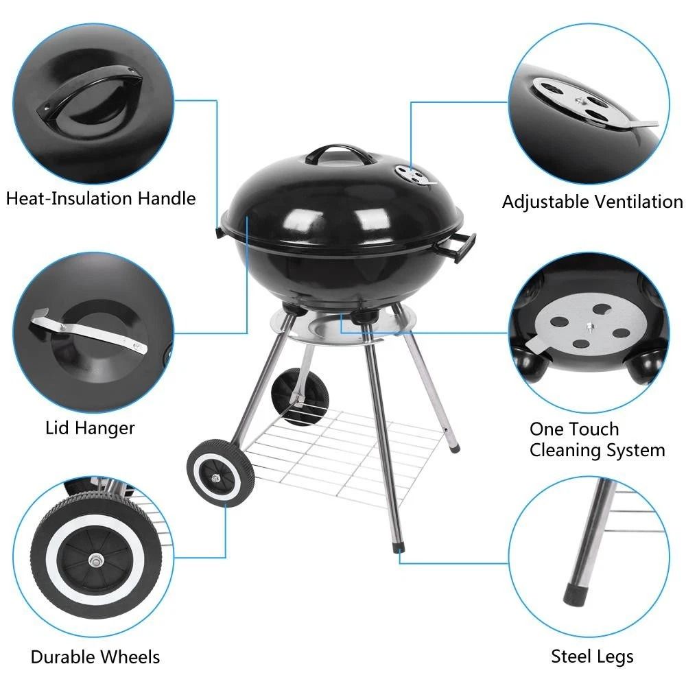 Galvanized Steel Charcoal Grill Apple Shaped Premium Grill High Quality Black Patio Cooker 3