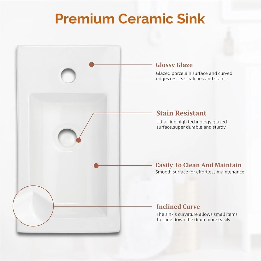 Modern White Ceramic Bathroom Vanity Top Sink With PreDrilled Faucet Hole Durable Vanity Basin 5