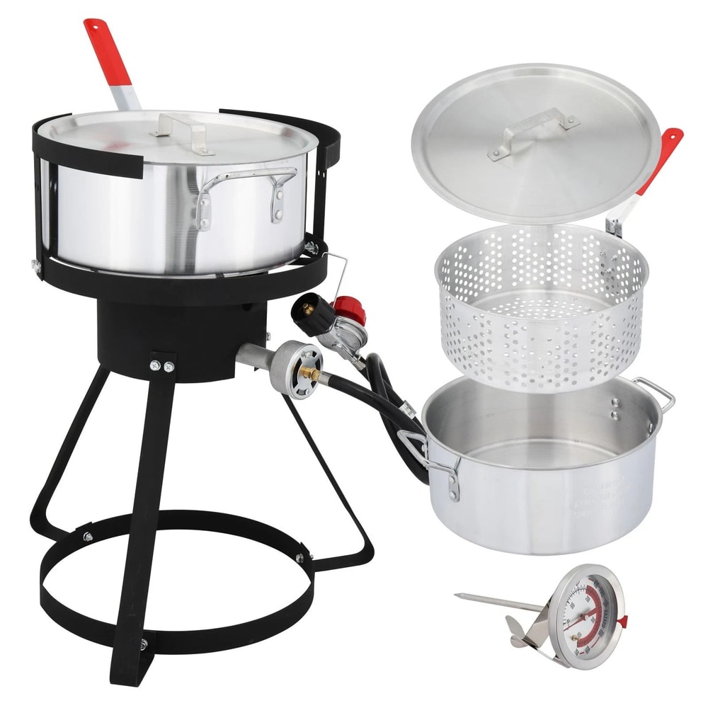 Fryer Pot Outdoor Propane Deep Fryer Aluminum Pot With Strainer Basket For Crispy Meals 7
