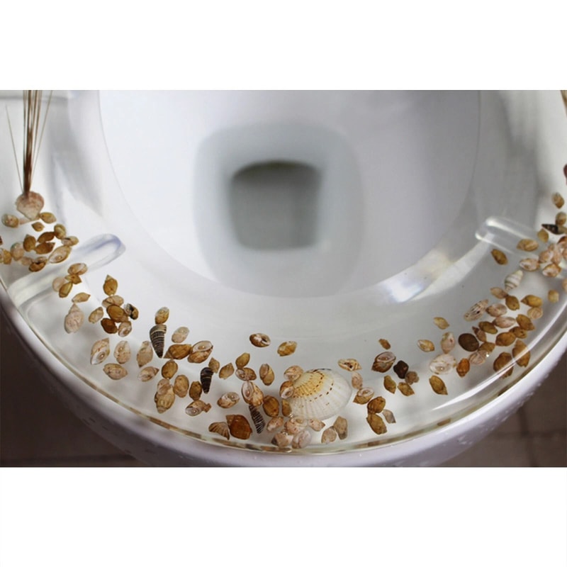 Resin Sea Shell Toilet Seat Silver Hinges UType Shell Decor For Bathroom 4