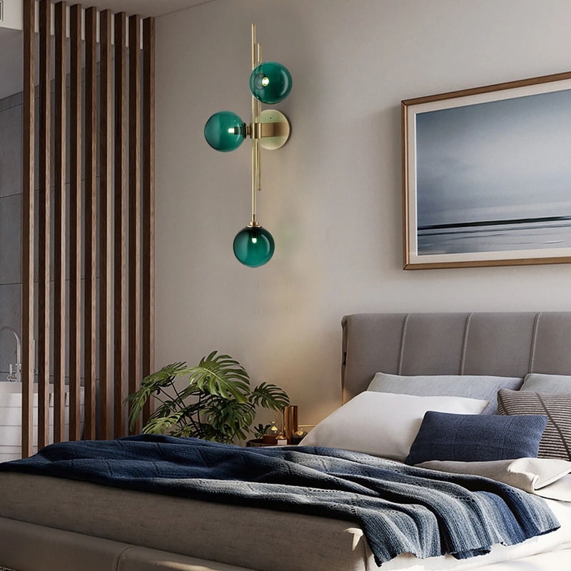 Green Glass Globe Wall Sconce MidCentury Modern 3Light Bedside Fixtures 1