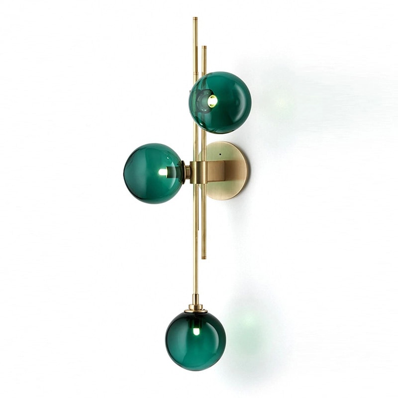 Green Glass Globe Wall Sconce MidCentury Modern 3Light Bedside Fixtures 8