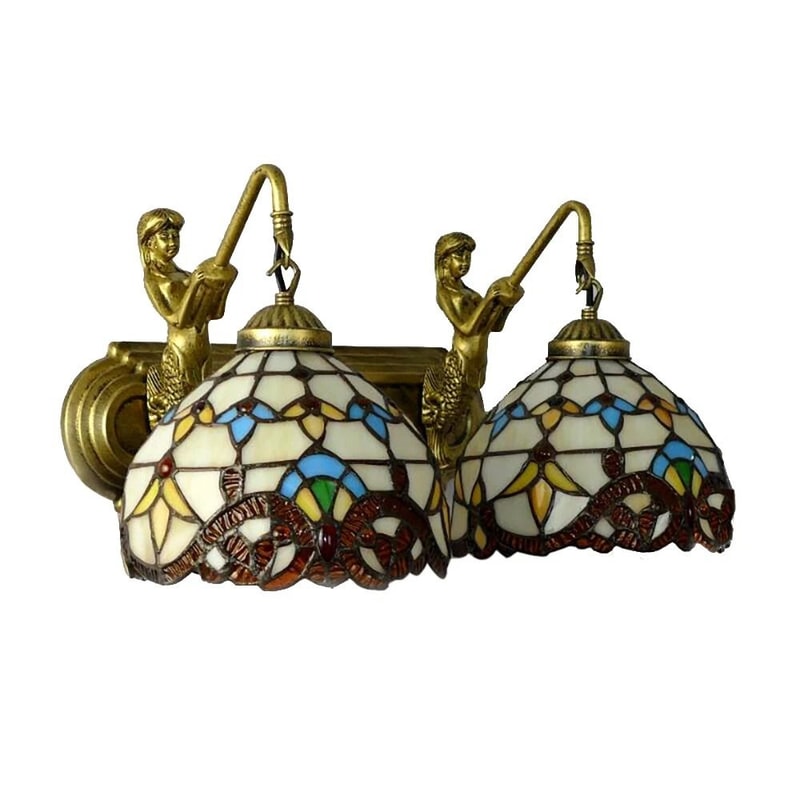 Tiffany Mermaid Vanity Fixture 2 Light Wall Sconce Stained Glass 7