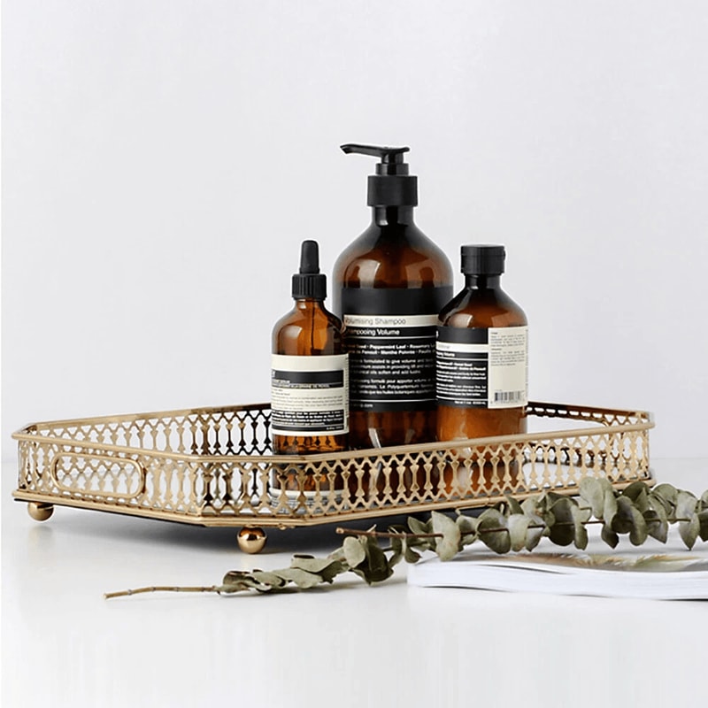 Glass Tray Vintage Octagon Mirror For Vanity Dresser Perfume Cosmetic Holder 1