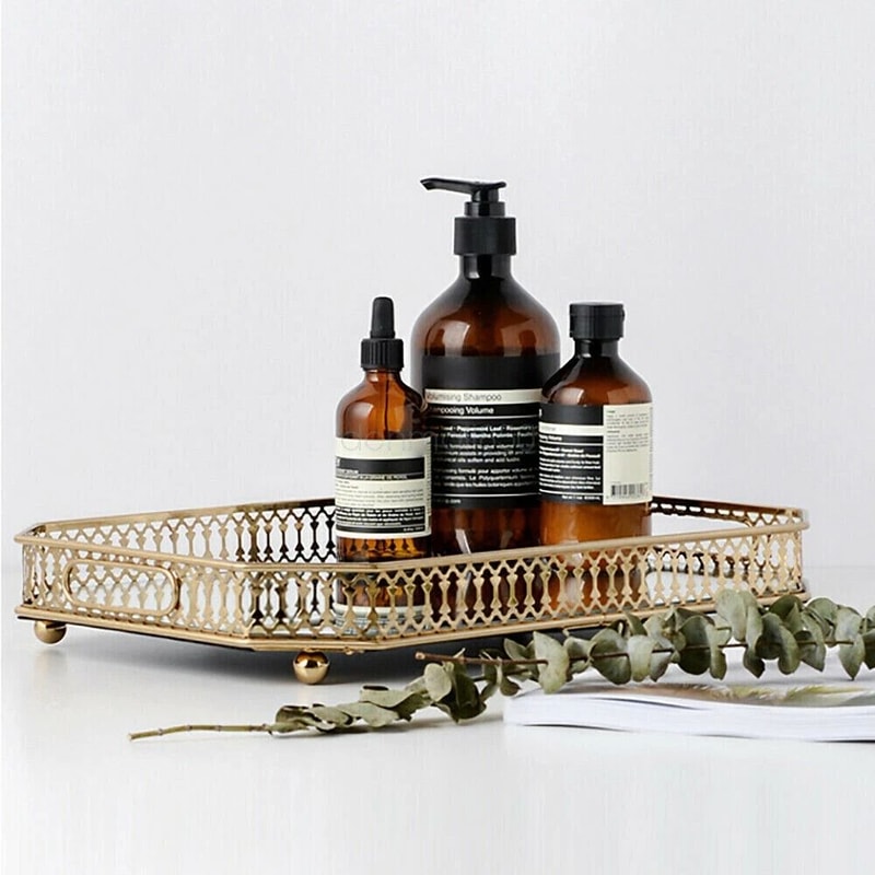 Glass Tray Vintage Octagon Mirror For Vanity Dresser Perfume Cosmetic Holder 4