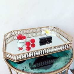 glass tray vintage octagon mirror for vanity dresser perfume cosmetic holder