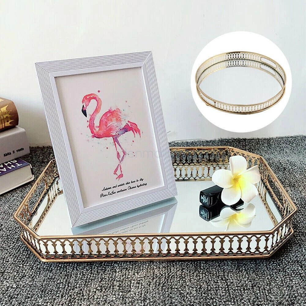 Glass Tray Vintage Octagon Mirror For Vanity Dresser Perfume Cosmetic Holder 5