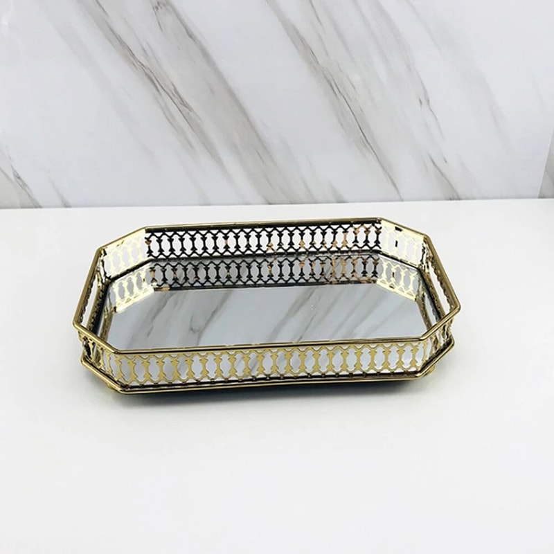 Glass Tray Vintage Octagon Mirror For Vanity Dresser Perfume Cosmetic Holder 9