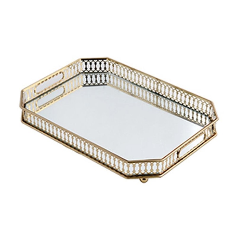 Glass Tray Vintage Octagon Mirror For Vanity Dresser Perfume Cosmetic Holder 10