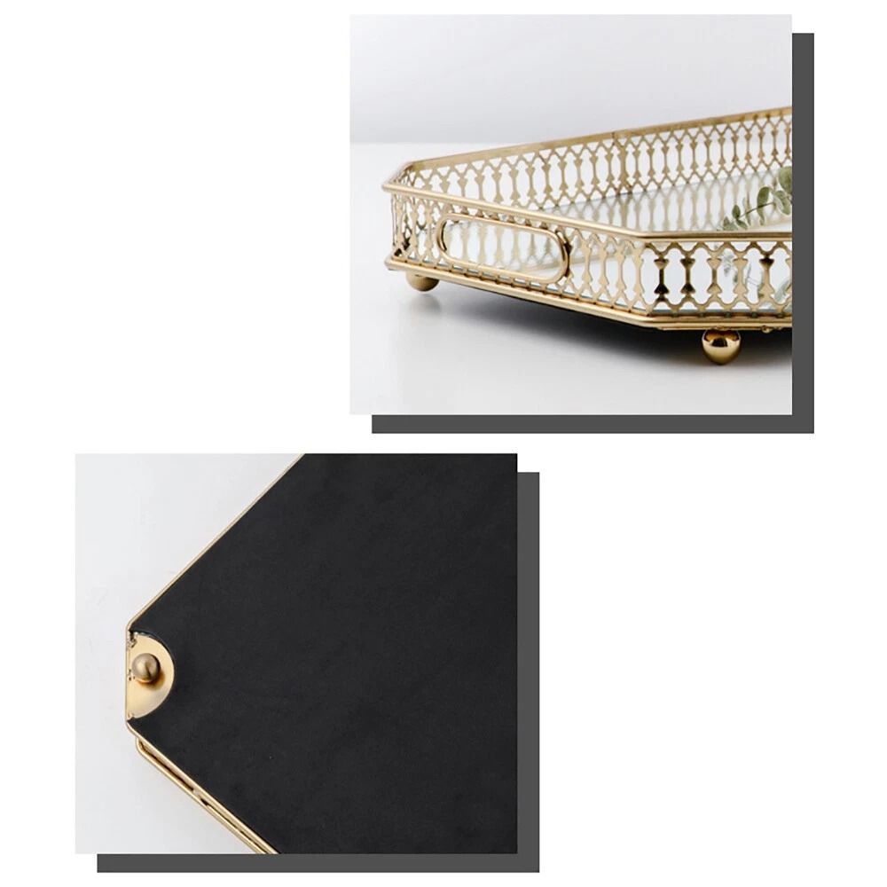 Glass Tray Vintage Octagon Mirror For Vanity Dresser Perfume Cosmetic Holder 6