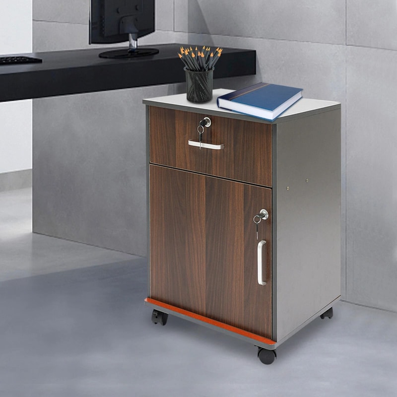 Rolling Office Storage Cabinet Organizer 2 Tiers Filing Cabinet With Lock 4