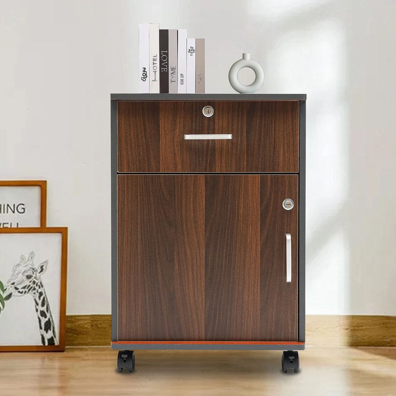 Rolling Office Storage Cabinet Organizer 2 Tiers Filing Cabinet With Lock 5