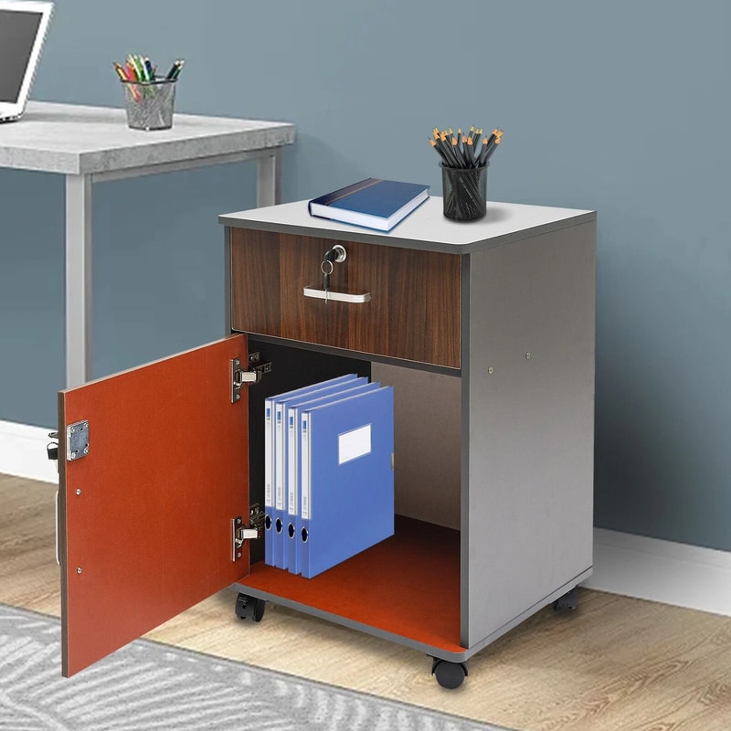 Rolling Office Storage Cabinet Organizer 2 Tiers Filing Cabinet With Lock 6