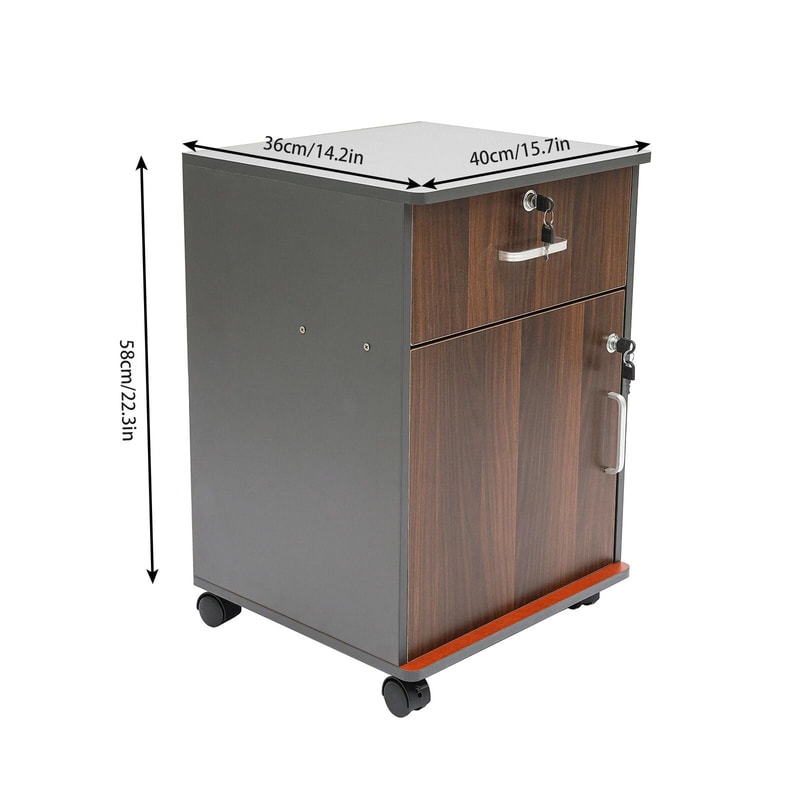 Rolling Office Storage Cabinet Organizer 2 Tiers Filing Cabinet With Lock 18