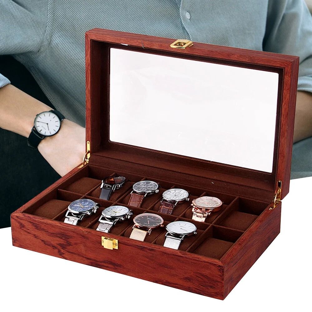 Luxury Accents Display Box 12 Slot Gold Wooden Watch Box For Men Holder Gift 0