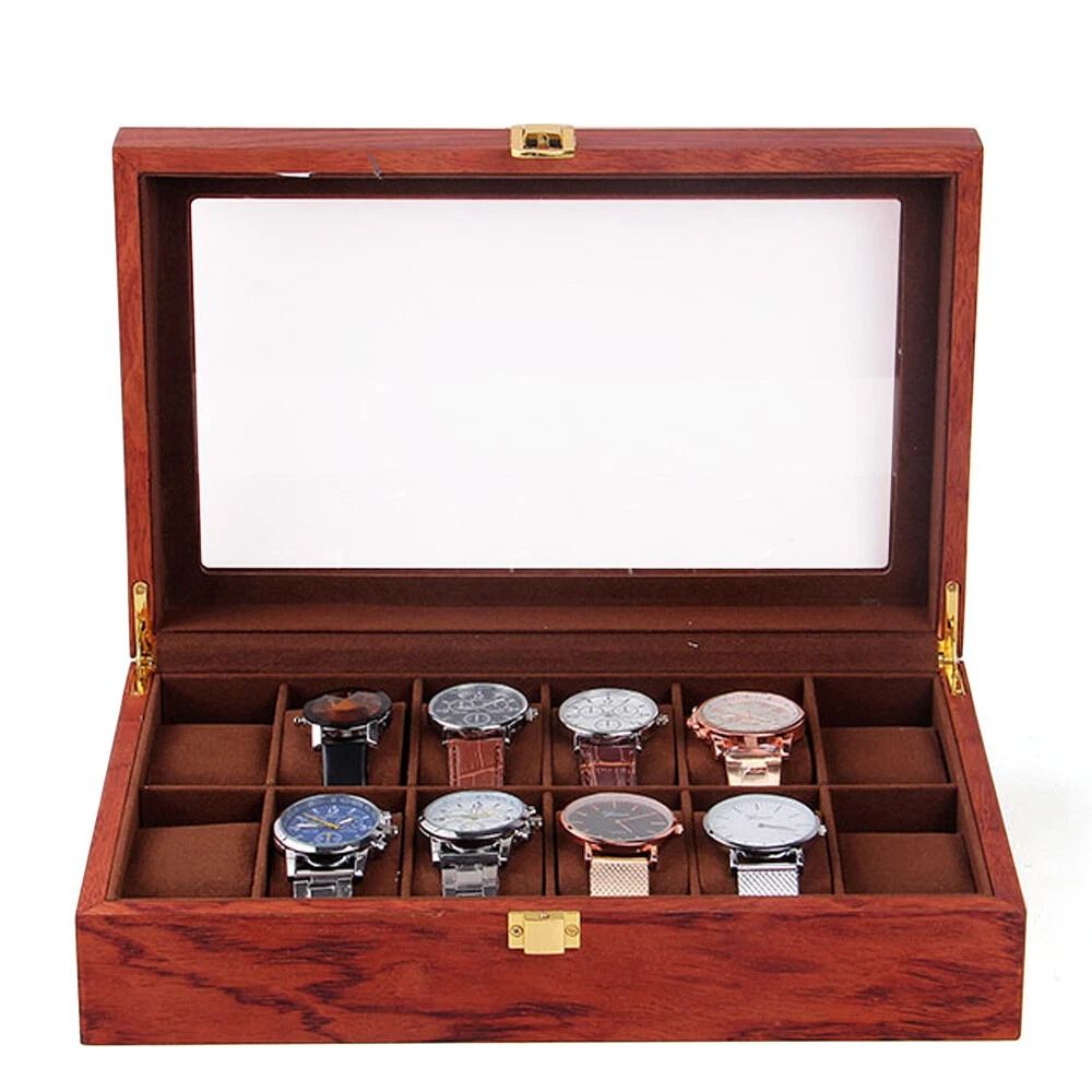 Luxury Accents Display Box 12 Slot Gold Wooden Watch Box For Men Holder Gift 11