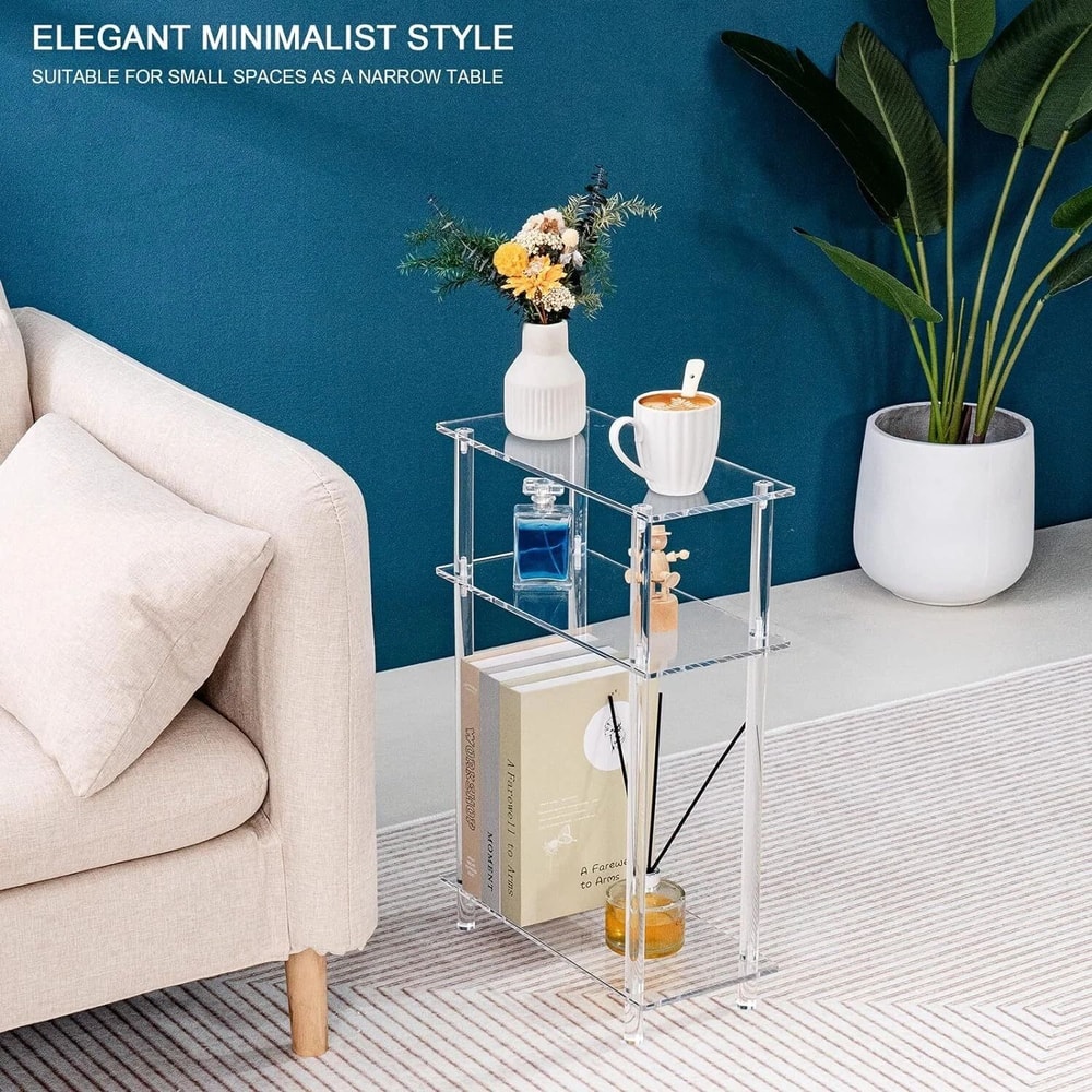Wide Skinny Nightstand Slim Small End Table Acrylic Narrow Side Table 12