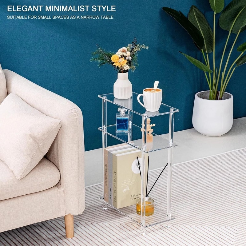 Wide Skinny Nightstand Slim Small End Table Acrylic Narrow Side Table 12