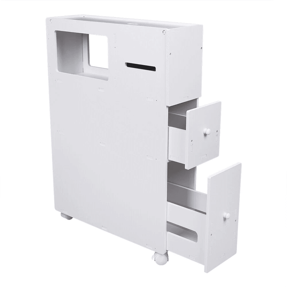 Narrow Cupboard Shelf Slim Bathroom Storage Floor Standing Toilet White 13