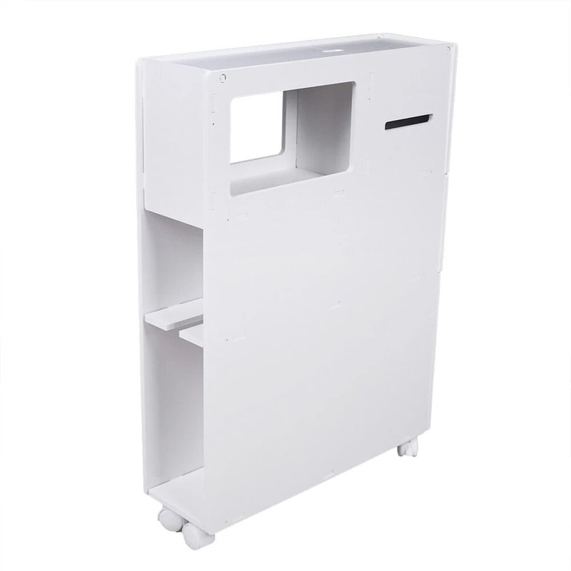 Narrow Cupboard Shelf Slim Bathroom Storage Floor Standing Toilet White 8