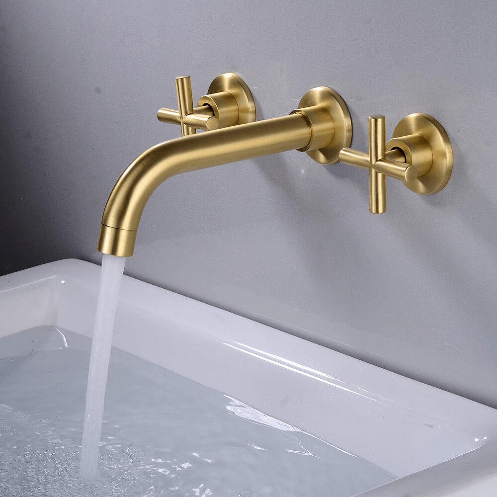 Brass Waterfall Bathroom Faucet Handle Wall Mount Sink Mixer Tap 0