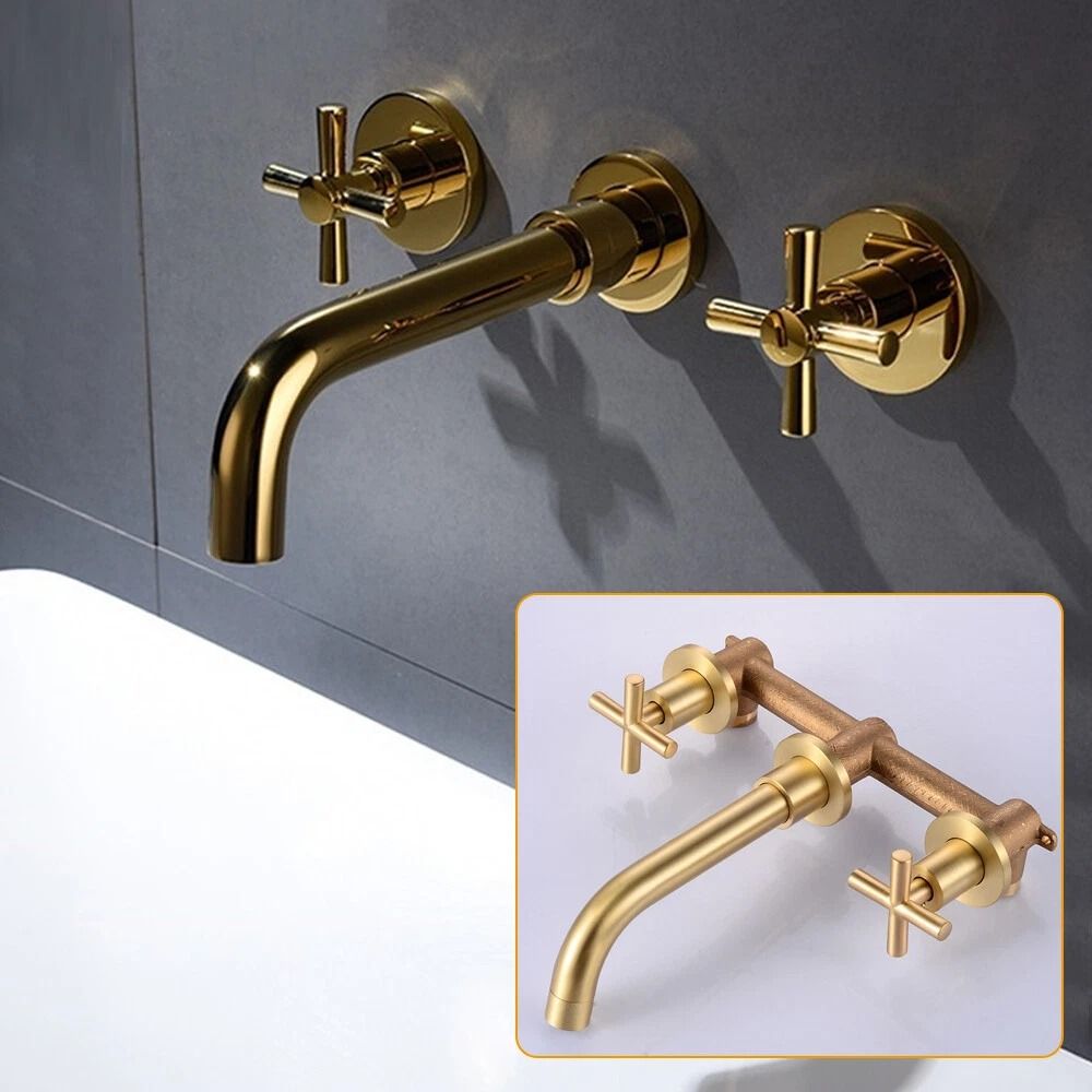 Brass Waterfall Bathroom Faucet Handle Wall Mount Sink Mixer Tap 5