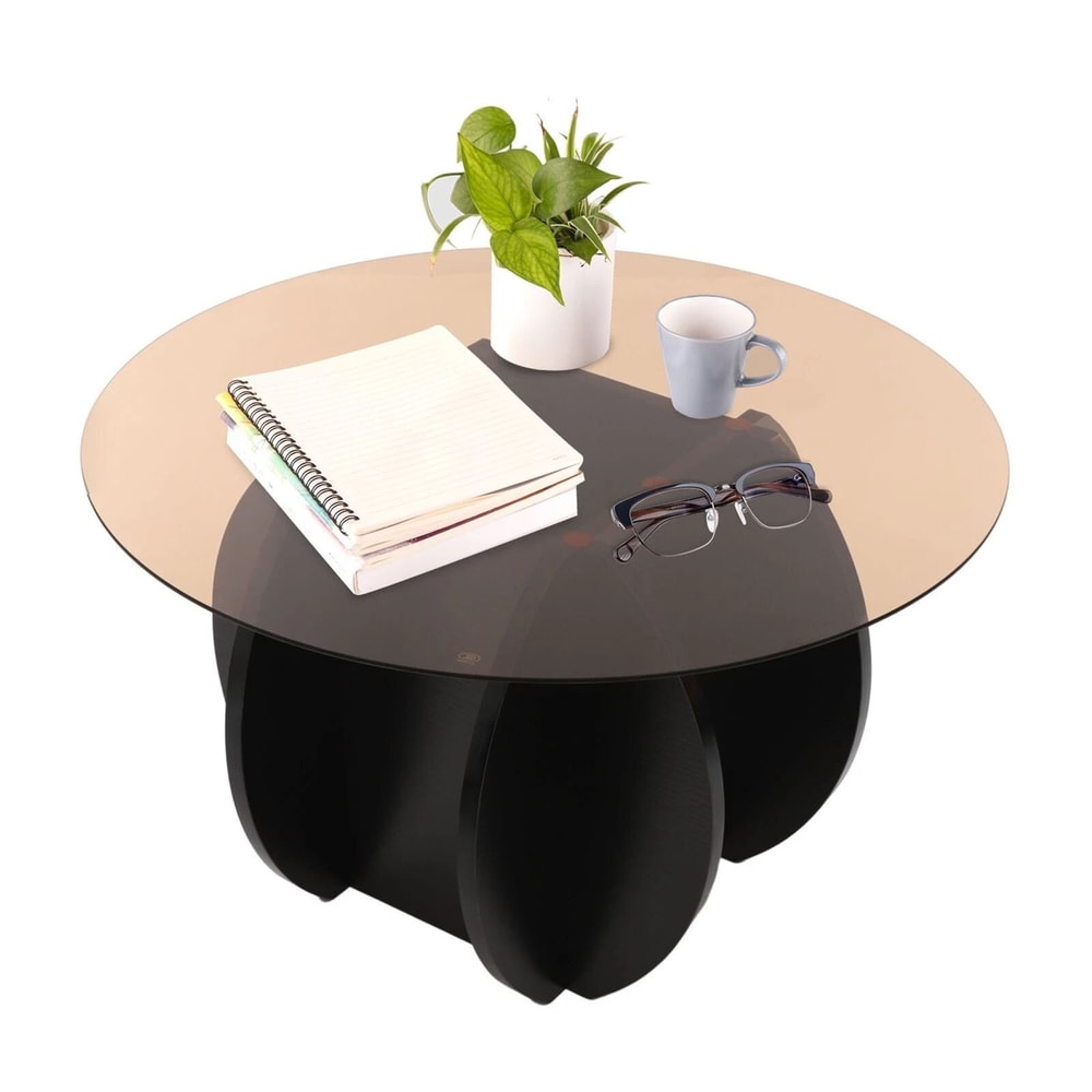 Unique Circle Center Table With Wood Base Round Glass Tabletop Coffee 11