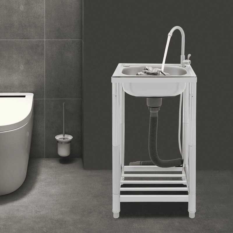 Stainless Steel Kitchen Sink WFaucet Free Standing Single Bowl Sink 1