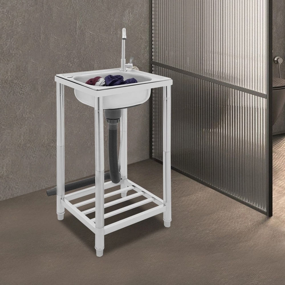 Stainless Steel Kitchen Sink WFaucet Free Standing Single Bowl Sink 2