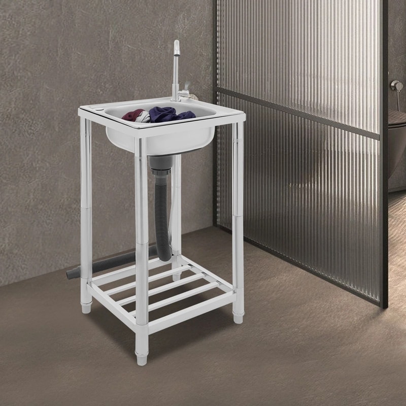 Stainless Steel Kitchen Sink WFaucet Free Standing Single Bowl Sink 2