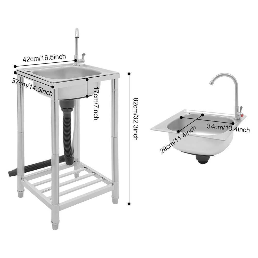 Stainless Steel Kitchen Sink WFaucet Free Standing Single Bowl Sink 4