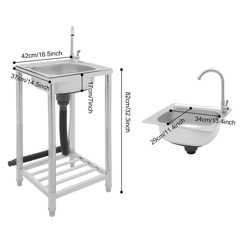 Stainless Steel Kitchen Sink WFaucet Free Standing Single Bowl Sink 4