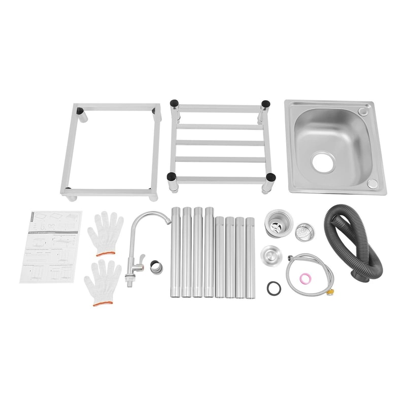 Stainless Steel Kitchen Sink WFaucet Free Standing Single Bowl Sink 7