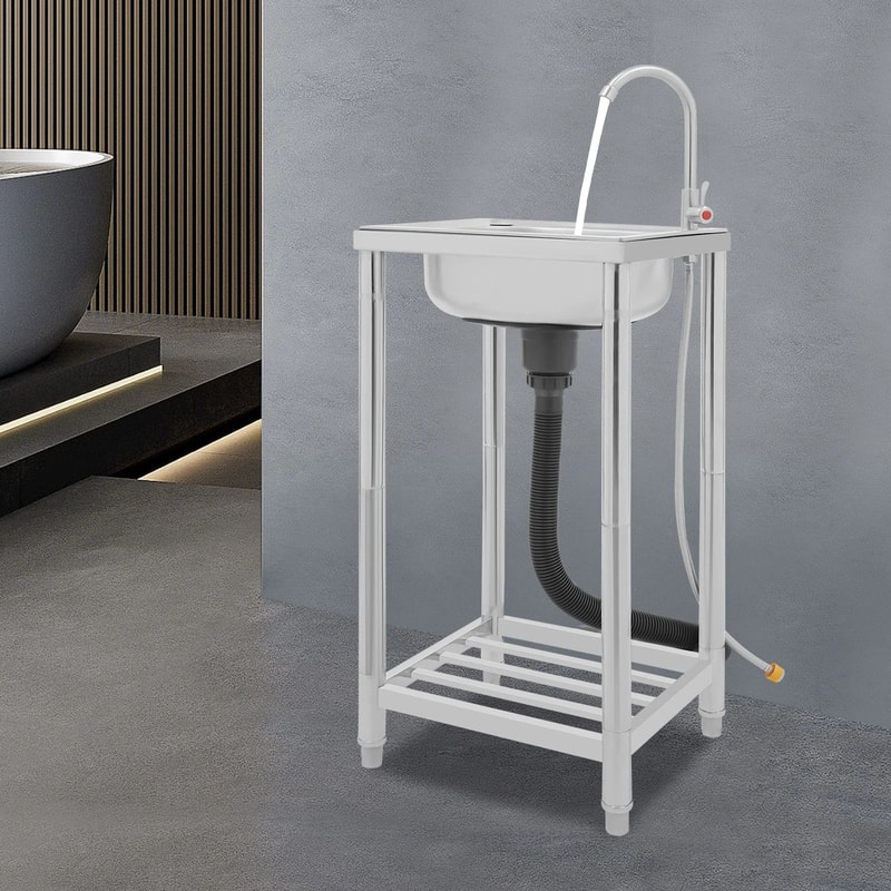 Stainless Steel Kitchen Sink WFaucet Free Standing Single Bowl Sink 3