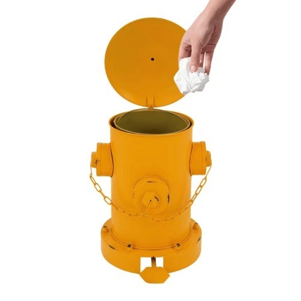 Pedal Trash Can For IndoorOutdoor Use Retro Fire Hydrant Design Yellow 10