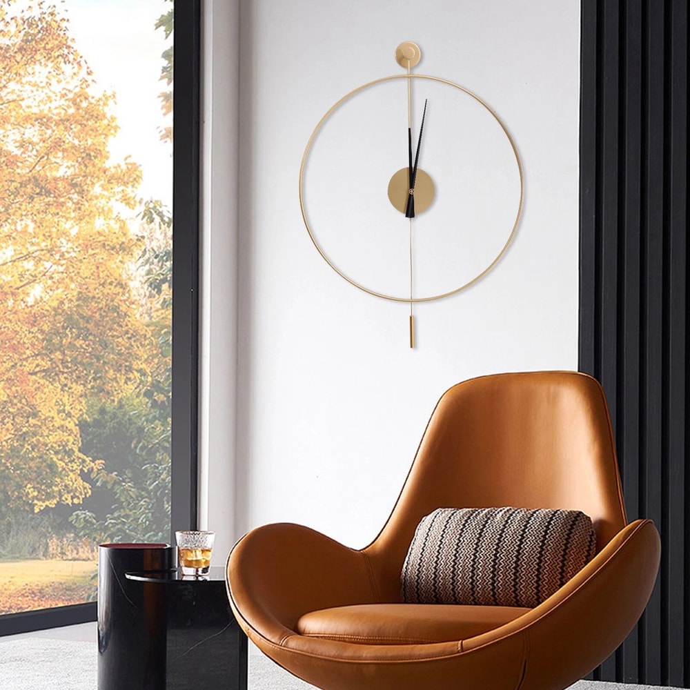 Hollow Design WallMounted Clock With Pendulum Gold Gift 0