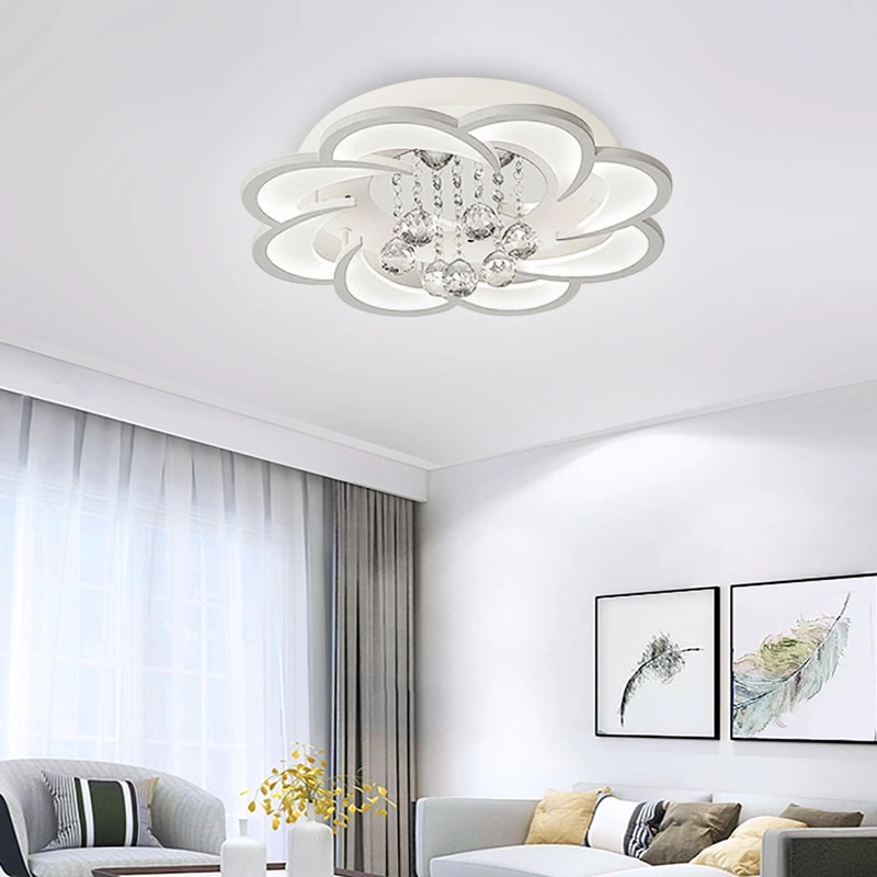 Crystal Flower Shaped Chandelier Lamp Fixture Modern Acrylic LED Ceiling Light 4