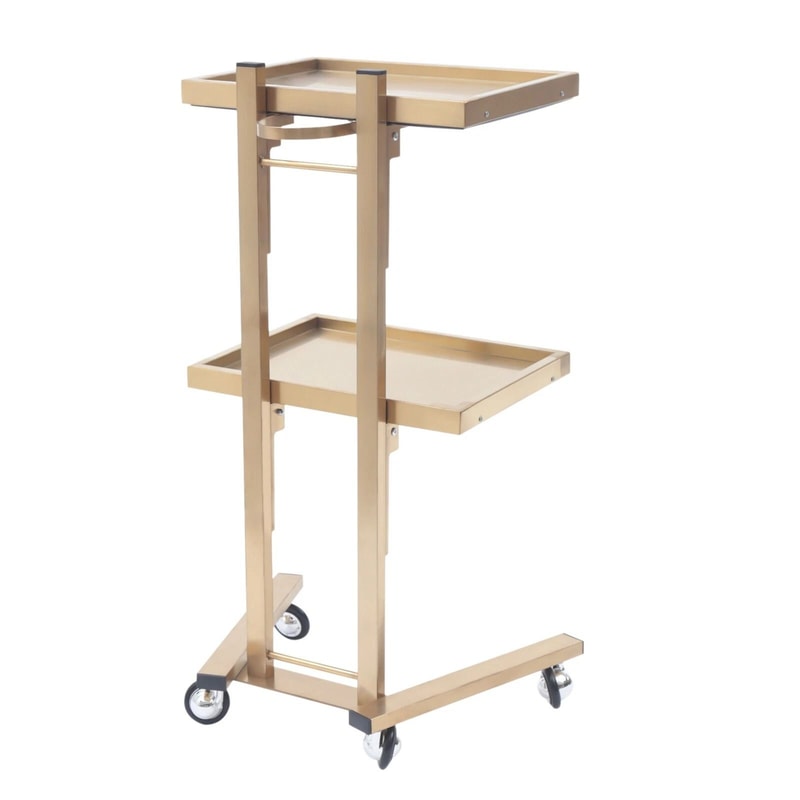 Stainless Steel 2 Tier Gold Beauty Salon SPA Rolling Cart Foldable Tray Trolley 4